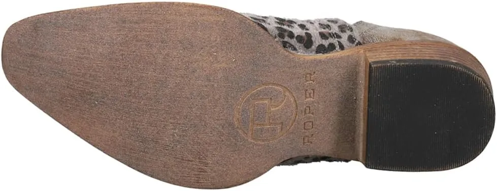 ROPER Womens Ava Leopard Snip Toe Casual Boots Ankle Low Heel 1-2" - Grey