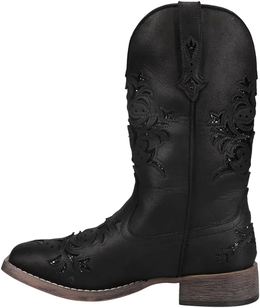 ROPER Womens Kennedy Glitter Tooled Inlay Square Toe Pull On Casual Boots Mid Calf Low Heel 1-2" - Brown