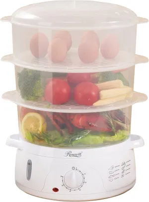 Rosewill 3-Tier (9.5Qt) Electric Food Steamer with Stackable, Dishwasher Safe Baskets, 800W with fast steam heating within 40s, Auto shut-off and 60-min timer, White – RHST-15001