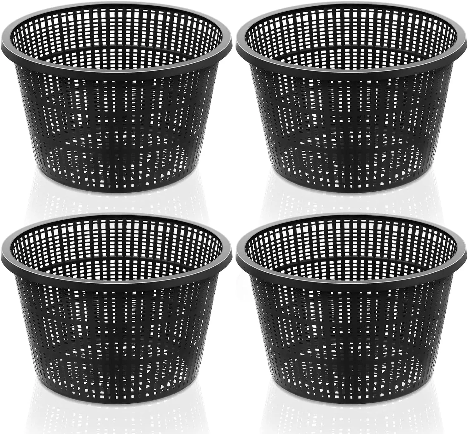 Roshtia 4 Pcs 8.35 Inch Hydroponic Baskets Aquatic Black Plastic Garden Mesh Net Pot Hydroponic Pots Slotted Pond Basket Aquarium Plant Pots for Lily Nursery Grow Planting Supplies