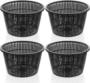 Roshtia 4 Pcs 8.35 Inch Hydroponic Baskets Aquatic Black Plastic Garden Mesh Net Pot Hydroponic Pots Slotted Pond Basket Aquarium Plant Pots for Lily Nursery Grow Planting Supplies