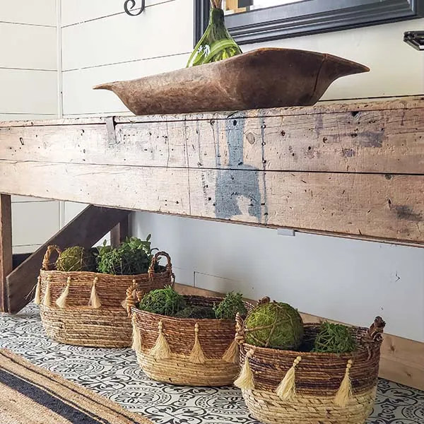 Round Banana Leaf Storage Baskets with Tassels, Set of 3