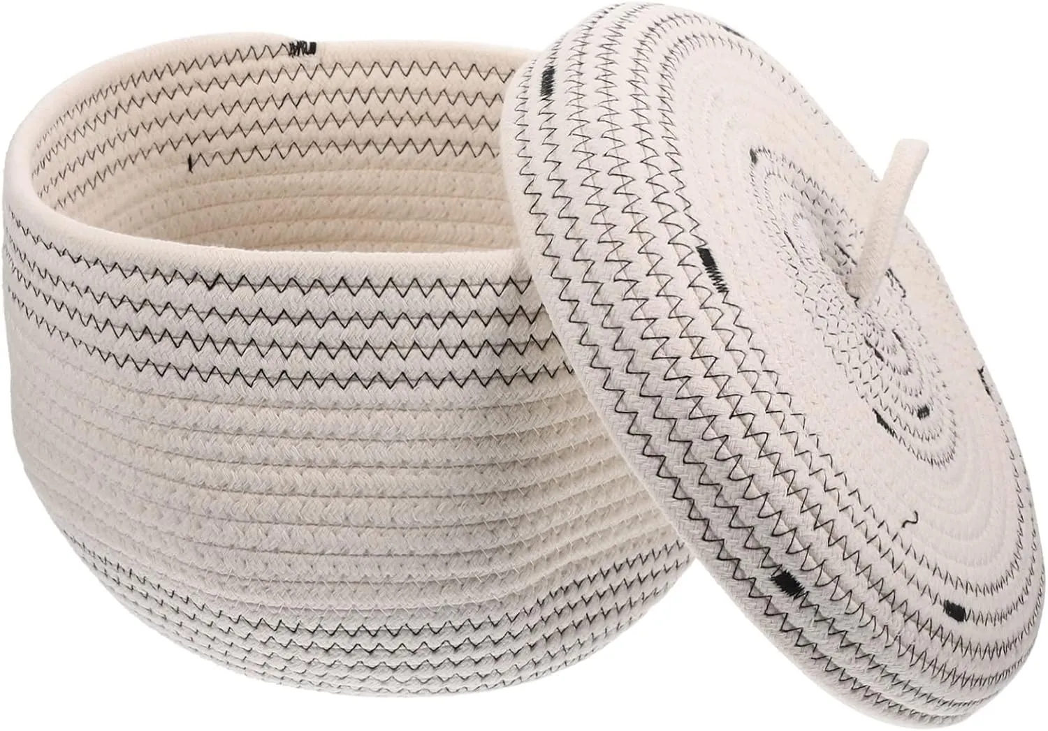 Round Storage Basket Lid Decorative Wicker Storage Bin Cotton Rope Basket for Living Room