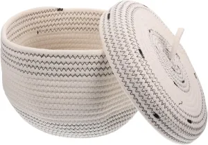 Round Storage Basket Lid Decorative Wicker Storage Bin Cotton Rope Basket for Living Room