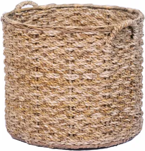 Round Woven Wicker Rattan Large Blanket Shelf Storage Basket with Handles perfect Big Empty Decor Organizer Holder for baby toys, laundry, magazines and towels Natural (Medium)
