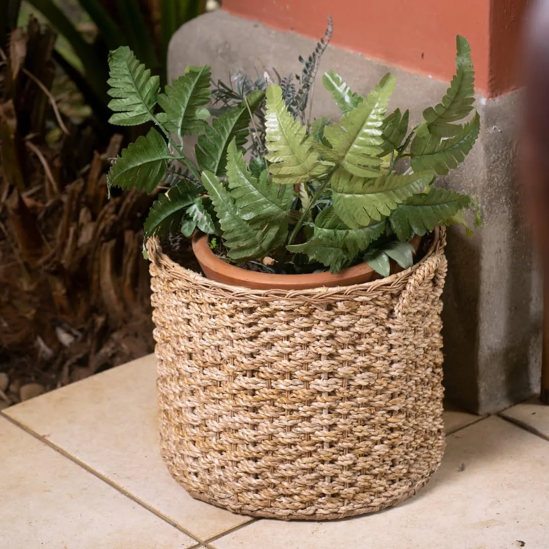 Round Woven Wicker Rattan Large Blanket Shelf Storage Basket with Handles perfect Big Empty Decor Organizer Holder for baby toys, laundry, magazines and towels Natural (Medium)