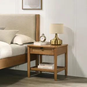 Roundhill Furniture Vichy Bedroom Nightstand with Shelf, Single-Drawer, Light Walnut