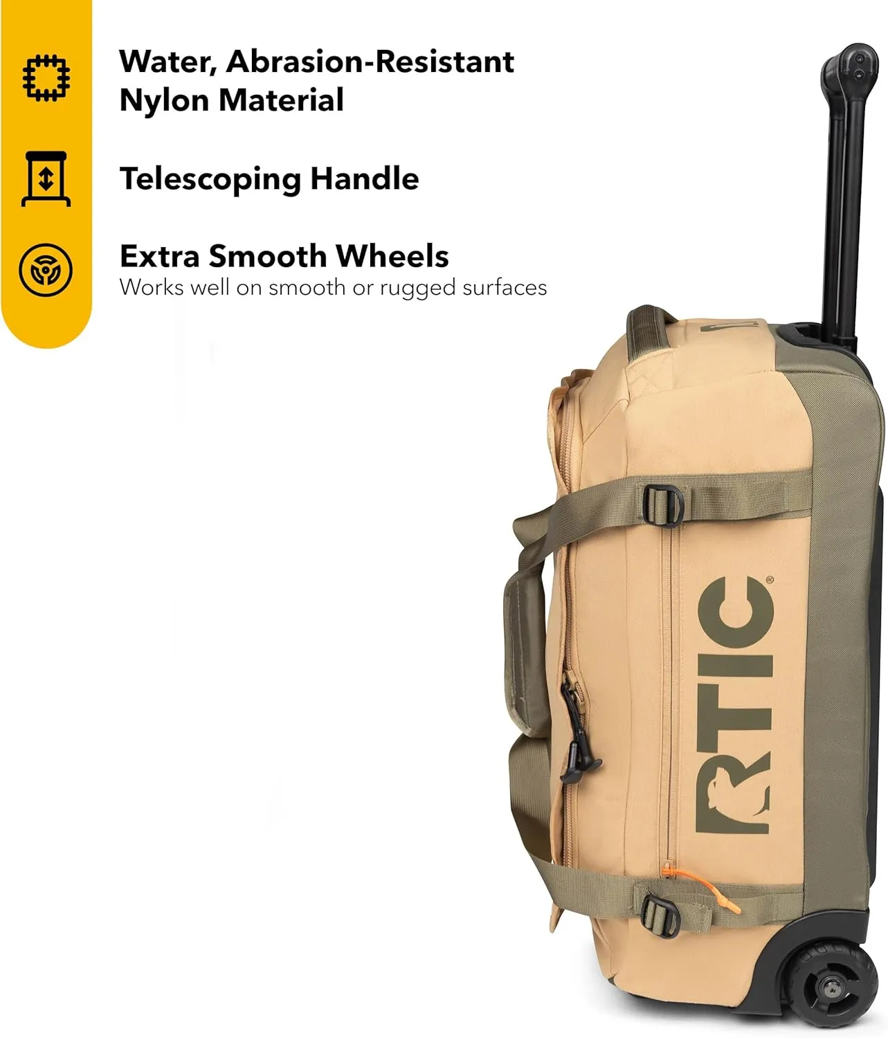 RTIC Road Trip Rolling Duffle Bag with Wheels for Men and Women, Traveling Tote for Camp, Travel, Gym, Weekender, Camping, Overnight Carry On, Sports, Spacious, Water Resistant, Medium, Trailblazer