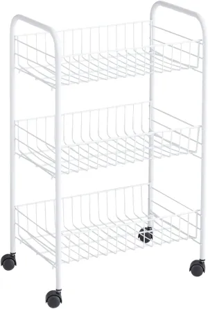 Rubbermaid 3-Tier Shelving Wheeled Organizer, Wire Adjustable Metal Storage Cart, for Office/Kitchen/Bedroom/Laundry Home Use, White