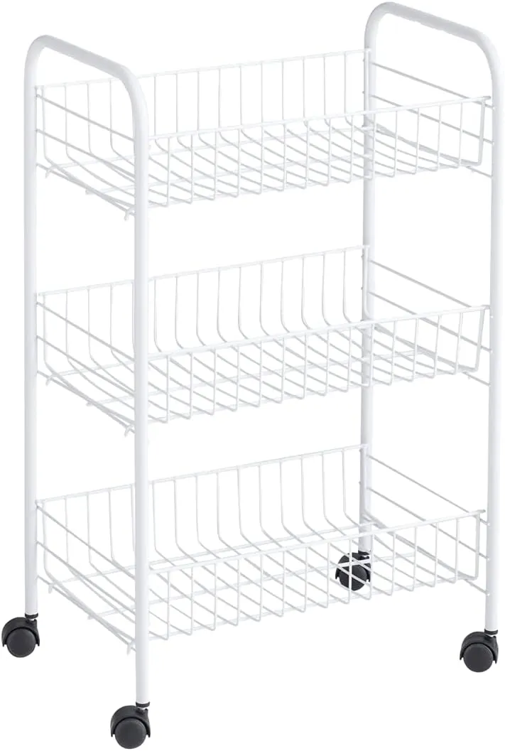 Rubbermaid 3-Tier Shelving Wheeled Organizer, Wire Adjustable Metal Storage Cart, for Office/Kitchen/Bedroom/Laundry Home Use, White