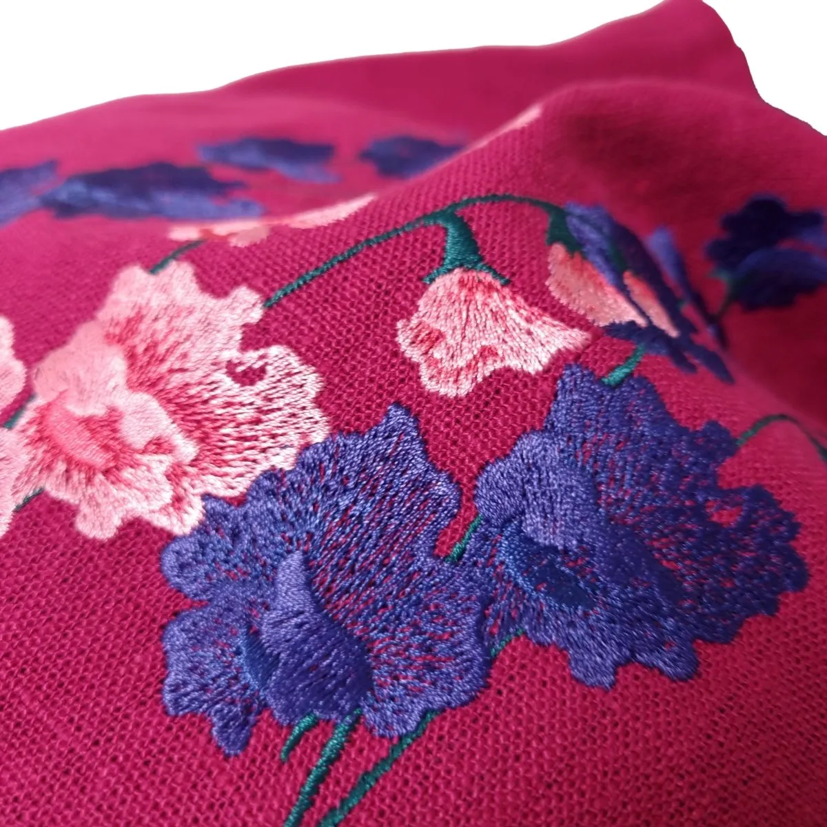 Ruby Pink Linen Tote Bag with Floral Embroidery Design | Perfect Beach, Date or Shopping Bag | Navy Blue Lining with Interior Pocket