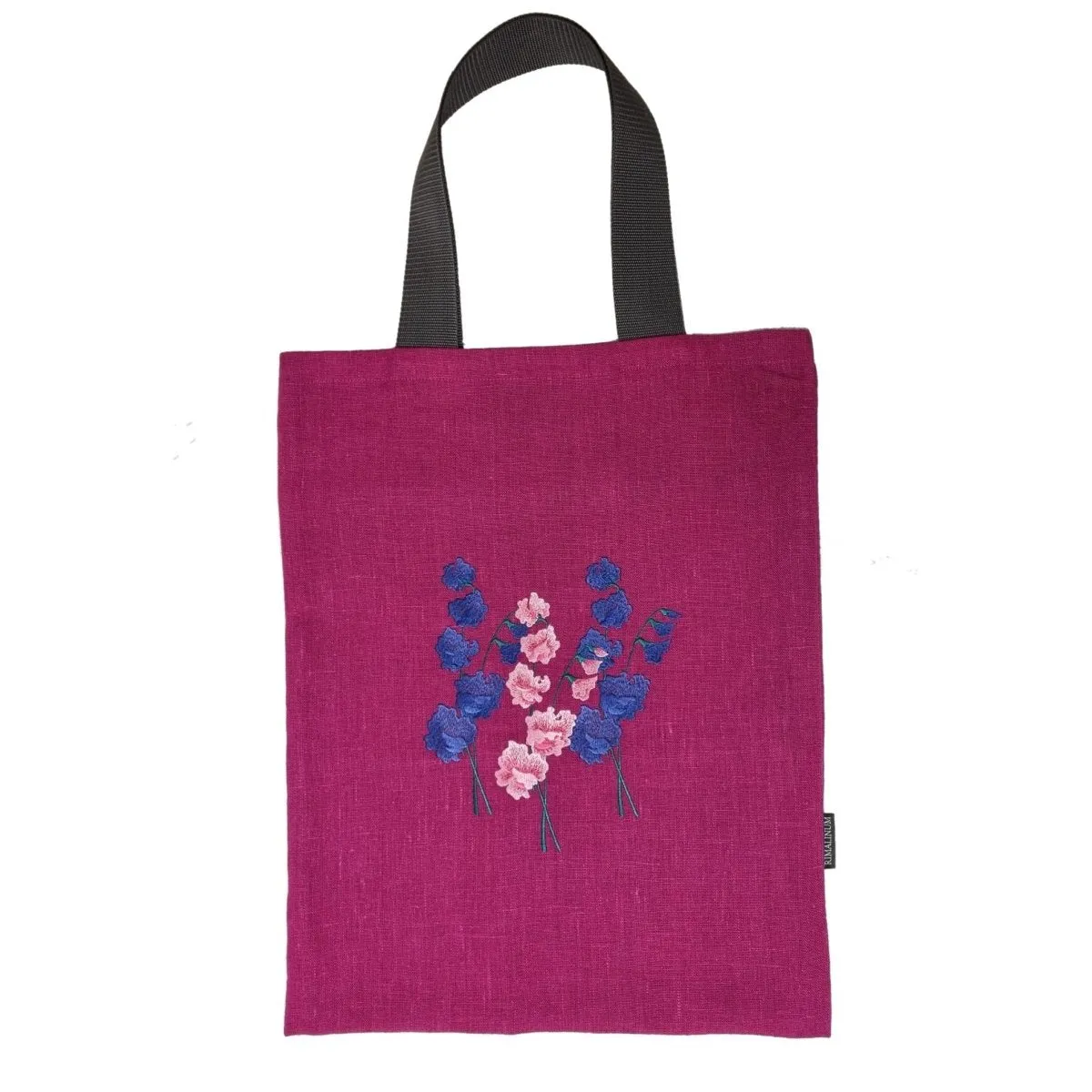 Ruby Pink Linen Tote Bag with Floral Embroidery Design | Perfect Beach, Date or Shopping Bag | Navy Blue Lining with Interior Pocket