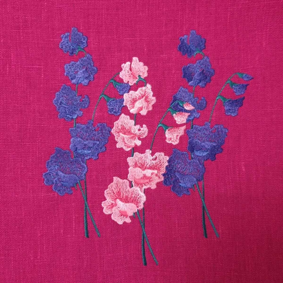 Ruby Pink Linen Tote Bag with Floral Embroidery Design | Perfect Beach, Date or Shopping Bag | Navy Blue Lining with Interior Pocket