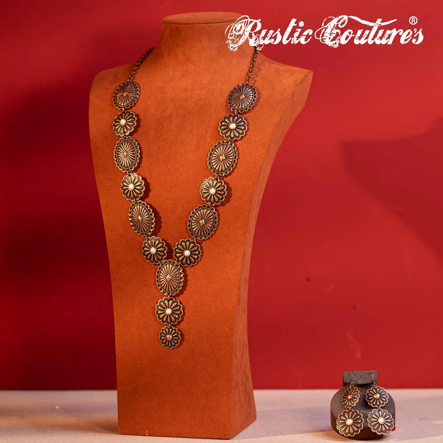 Rustic Couture's Western Necklace Earrings Jewelry Set for Women