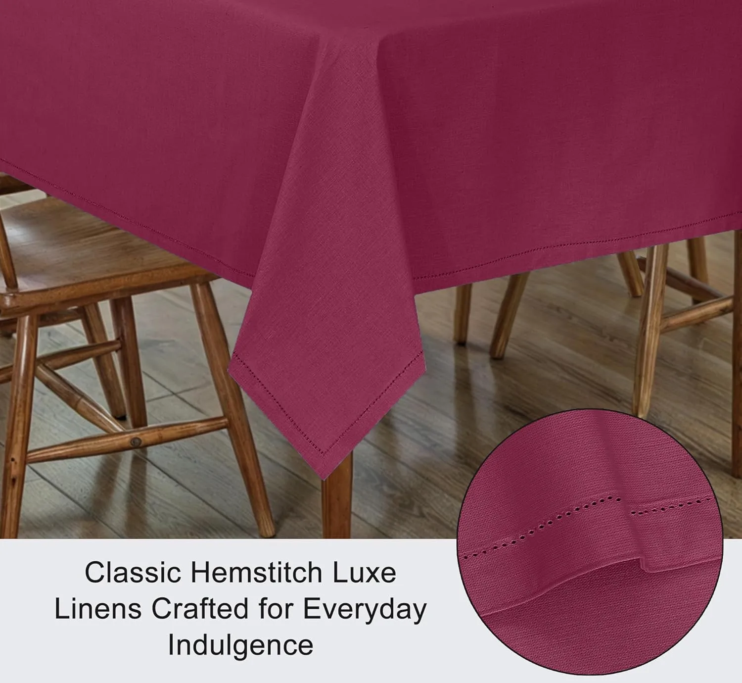 RUVANTI Cotton Linen Table Cloth Rectangle Table 72x54 Inch, Classic Hemstitch, Stain ‎Resistant, Washable Tablecloth Perfect for Coffee Table Cover, Dining, Hotel, Weddings and Parties – Burgundy