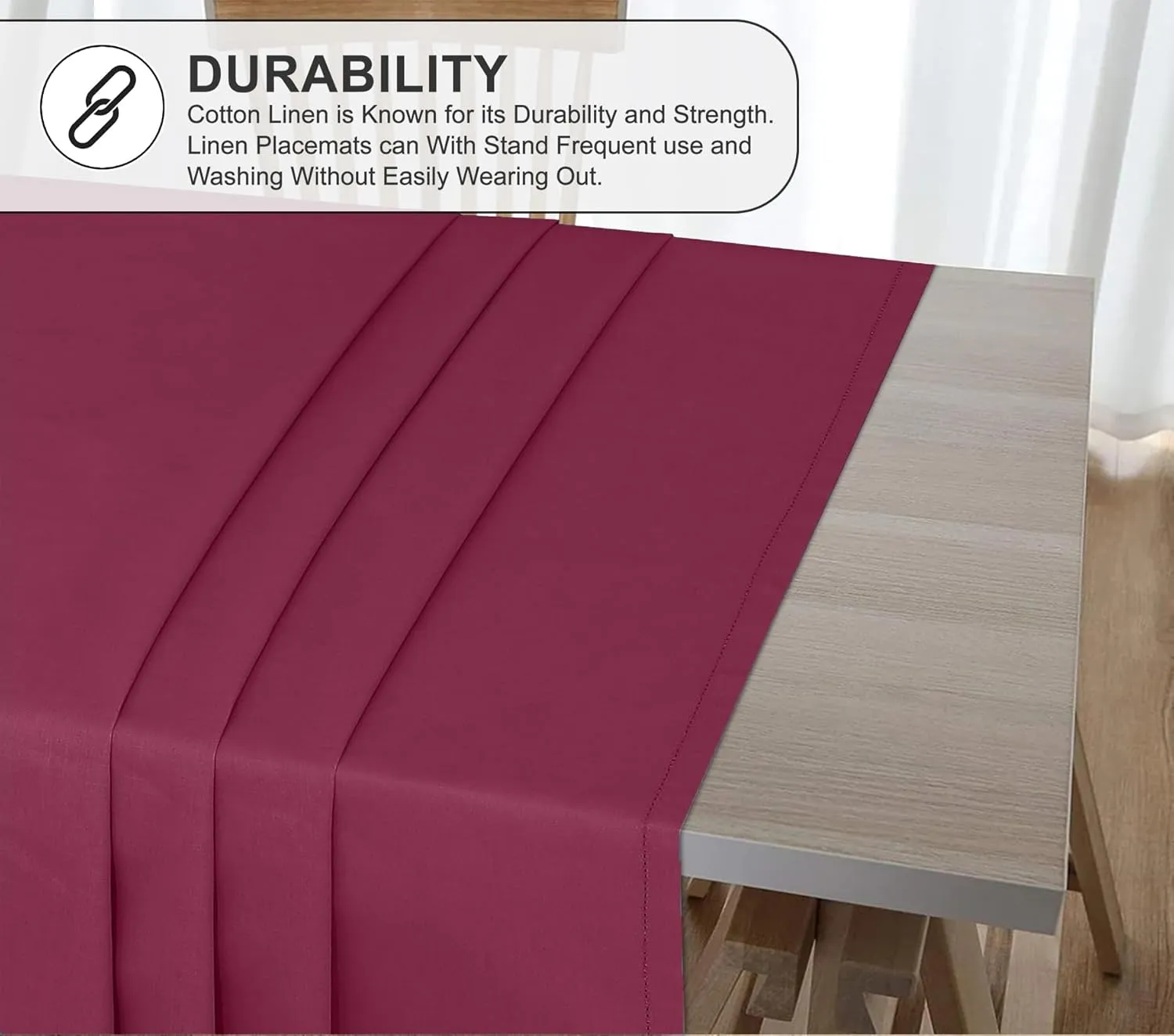 RUVANTI Cotton Linen Table Cloth Rectangle Table 72x54 Inch, Classic Hemstitch, Stain ‎Resistant, Washable Tablecloth Perfect for Coffee Table Cover, Dining, Hotel, Weddings and Parties – Burgundy