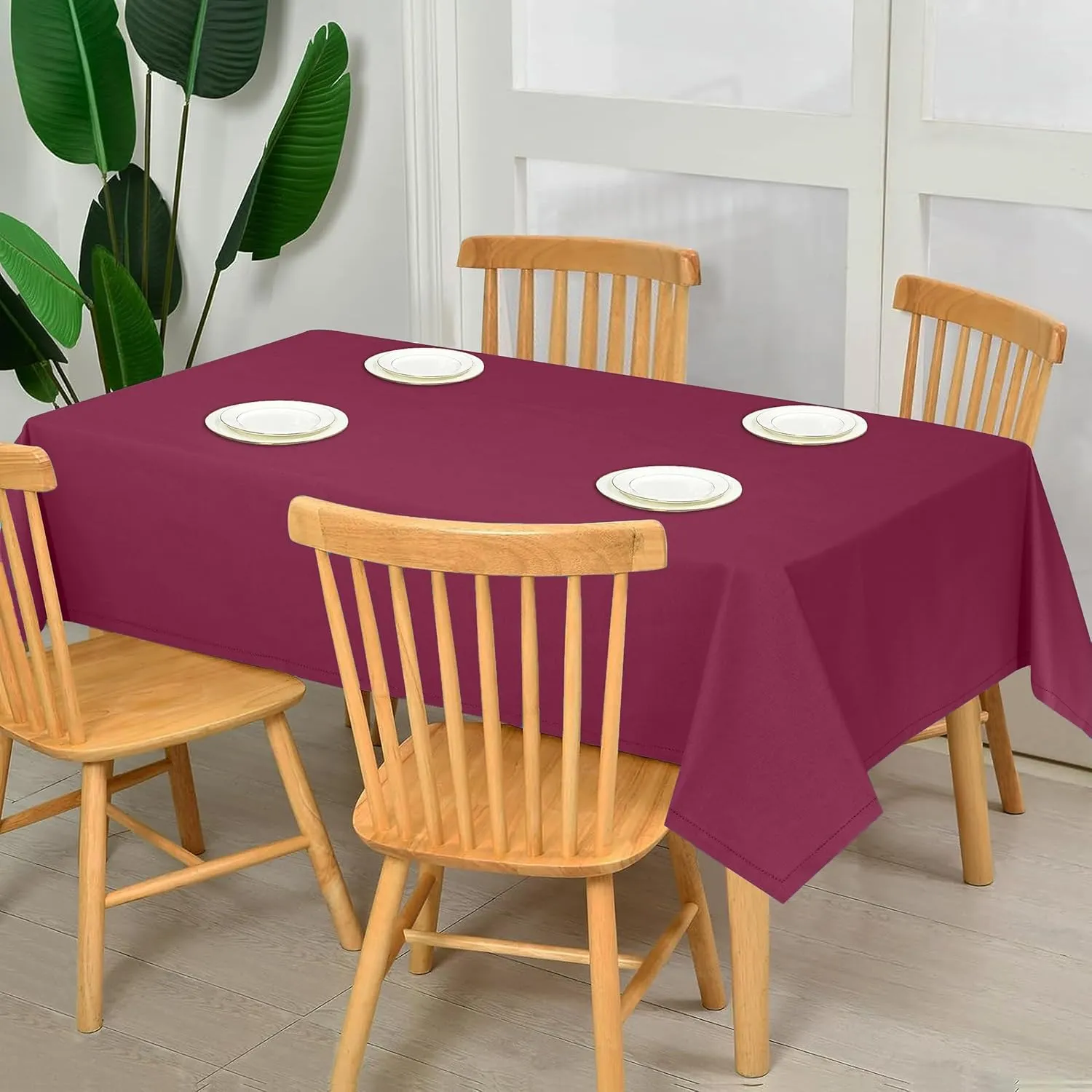 RUVANTI Cotton Linen Table Cloth Rectangle Table 72x54 Inch, Classic Hemstitch, Stain ‎Resistant, Washable Tablecloth Perfect for Coffee Table Cover, Dining, Hotel, Weddings and Parties – Burgundy