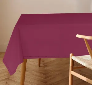 RUVANTI Cotton Linen Table Cloth Rectangle Table 72x54 Inch, Classic Hemstitch, Stain ‎Resistant, Washable Tablecloth Perfect for Coffee Table Cover, Dining, Hotel, Weddings and Parties – Burgundy