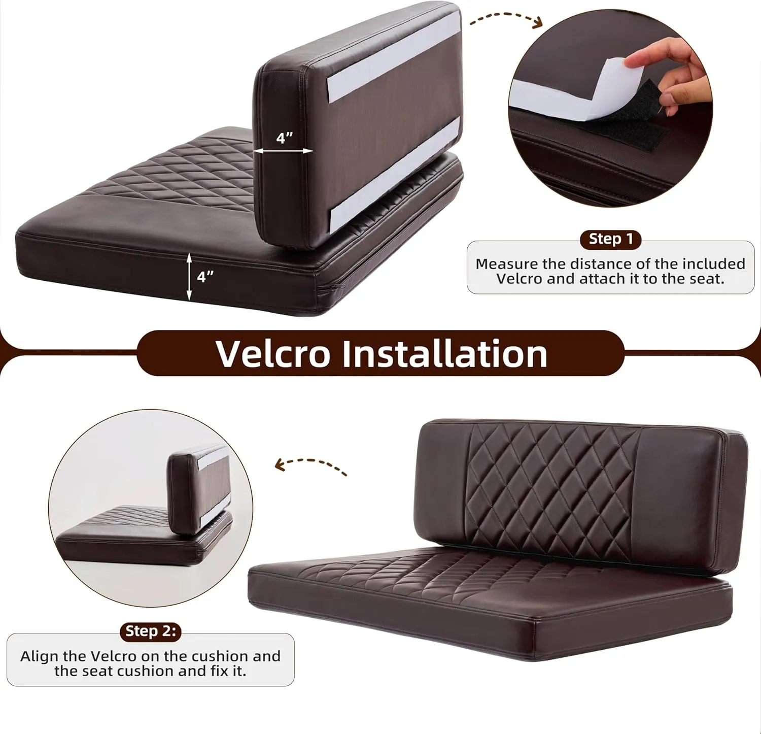 RV Dinette Cushions,2 Sets of PU Leather Replacement Camper Cushions Includes 2 Booth Seats and 2 Backrests for RV,Camper,Trailer Bed (Brown,38")