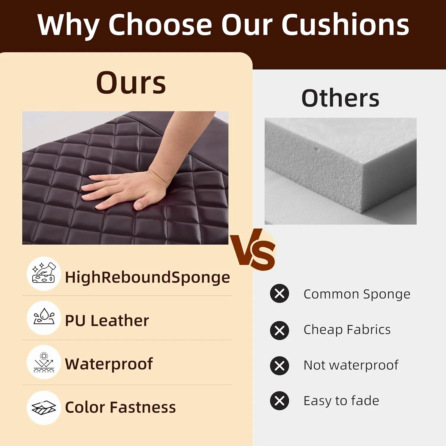 RV Dinette Cushions,2 Sets of PU Leather Replacement Camper Cushions Includes 2 Booth Seats and 2 Backrests for RV,Camper,Trailer Bed (Brown,38")