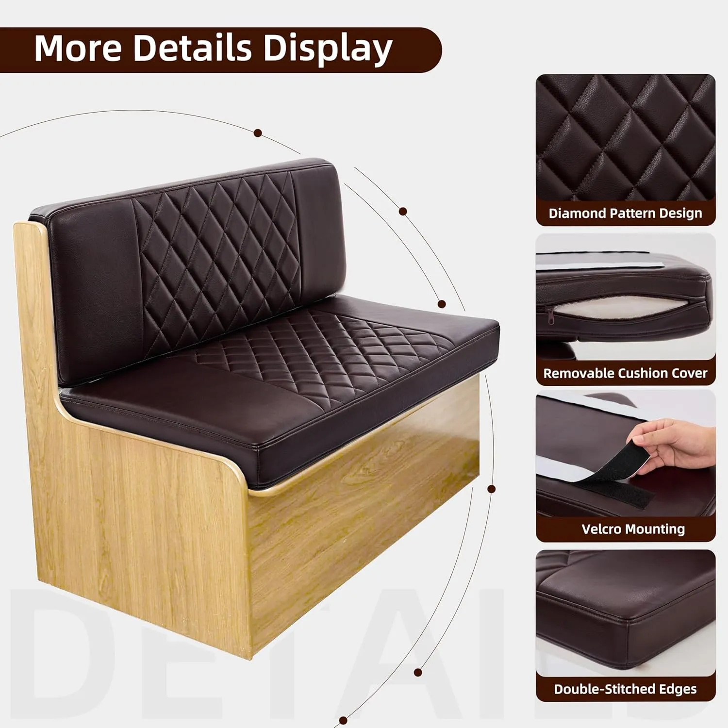 RV Dinette Cushions,2 Sets of PU Leather Replacement Camper Cushions Includes 2 Booth Seats and 2 Backrests for RV,Camper,Trailer Bed (Brown,38")