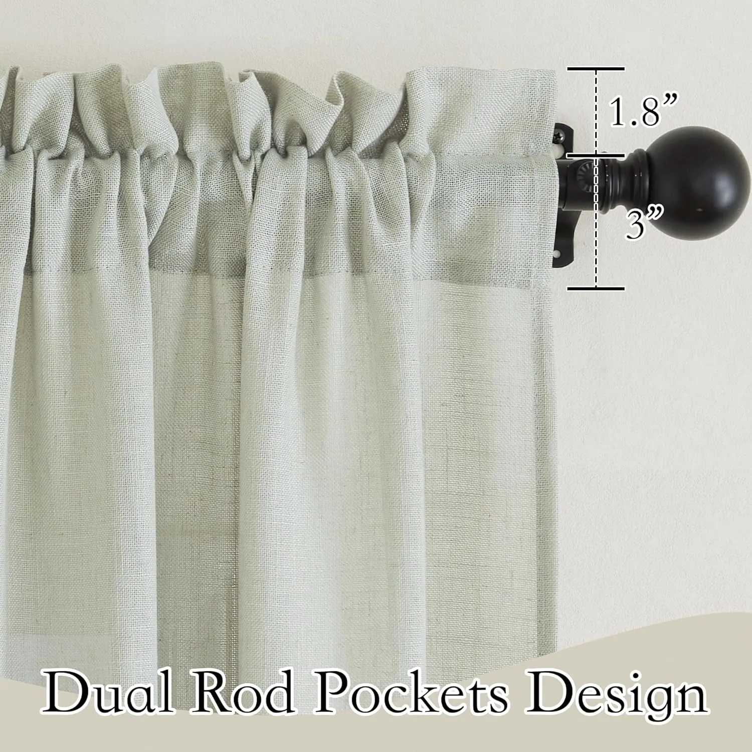 RYB HOME Sage Linen Curtains 63 Inch Length for Bedroom 2 Panels Light Filtering Privacy Semi Sheer Curtains for Kids Room Livingroom Rod Pocket Window Panels Country Farmhouse 52x63 Long