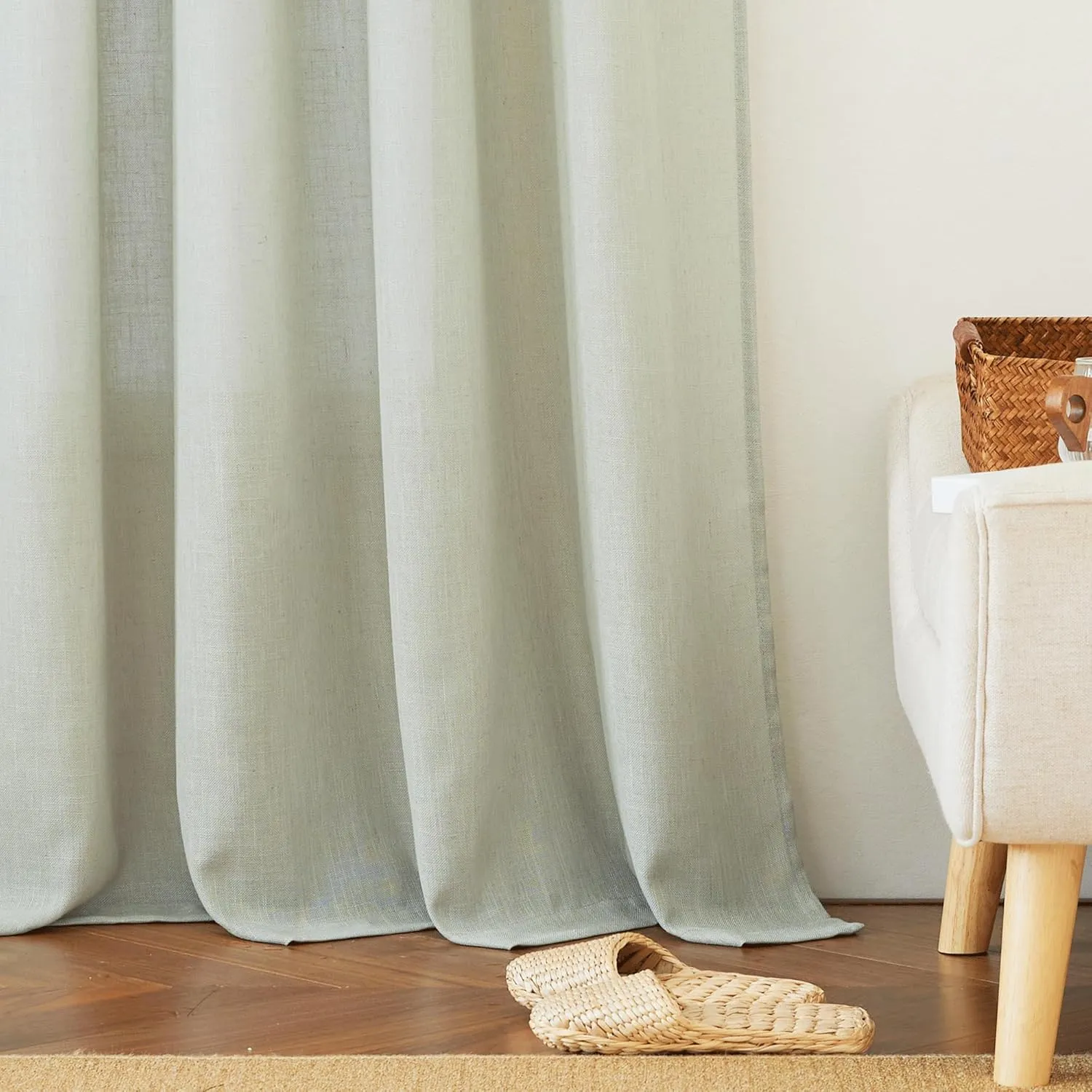 RYB HOME Sage Linen Curtains 63 Inch Length for Bedroom 2 Panels Light Filtering Privacy Semi Sheer Curtains for Kids Room Livingroom Rod Pocket Window Panels Country Farmhouse 52x63 Long