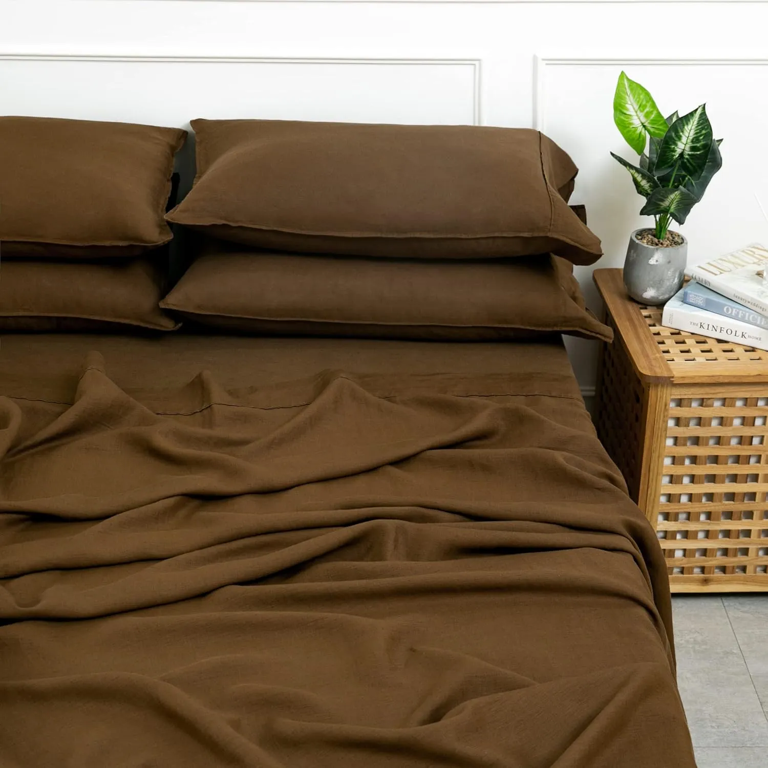 S VICTORY SYMBOL 100% Organic Linen Pillowcases King Size Set of 2,French Natural Linen Soft Durable Pillowshams Pinecone Brown,20"x40"