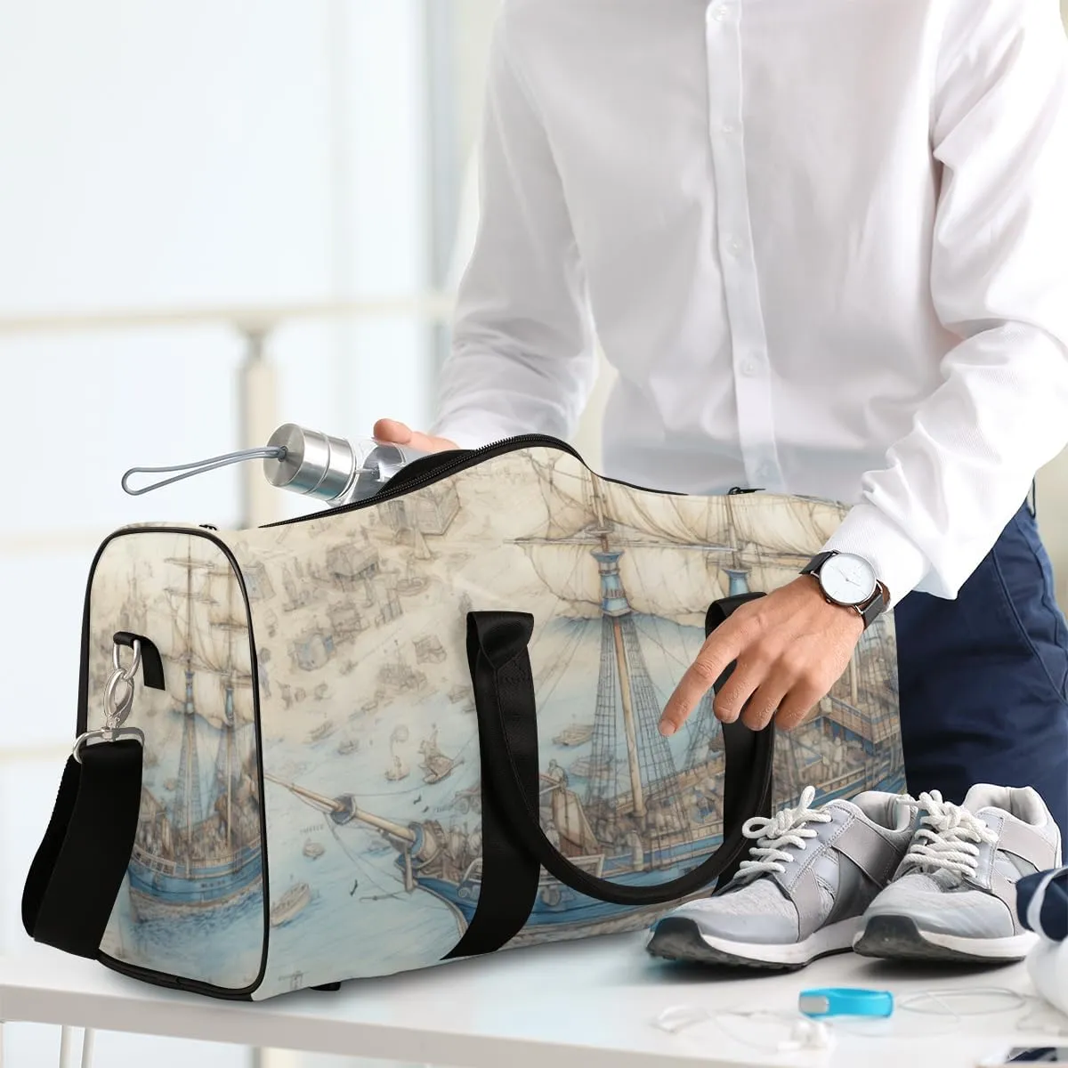 Sailboat Sailing Travel Duffle Bag for Women Men Gym Duffel Foldable Bag Waterproof Weekender Fantasy Ocean Duffle Tote