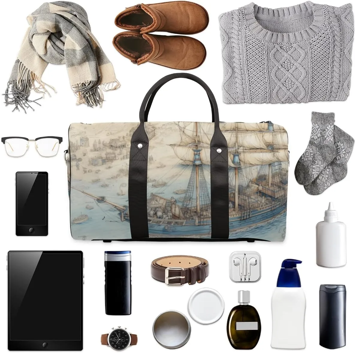 Sailboat Sailing Travel Duffle Bag for Women Men Gym Duffel Foldable Bag Waterproof Weekender Fantasy Ocean Duffle Tote