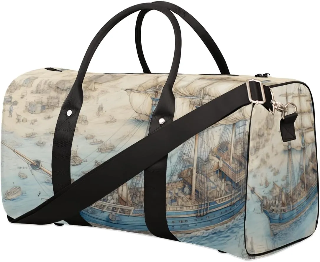 Sailboat Sailing Travel Duffle Bag for Women Men Gym Duffel Foldable Bag Waterproof Weekender Fantasy Ocean Duffle Tote