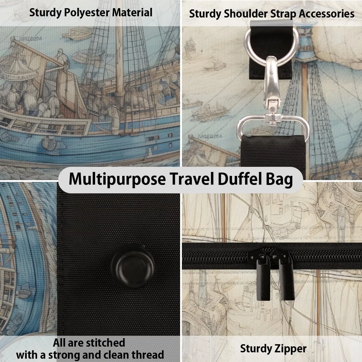 Sailboat Sailing Travel Duffle Bag for Women Men Gym Duffel Foldable Bag Waterproof Weekender Fantasy Ocean Duffle Tote