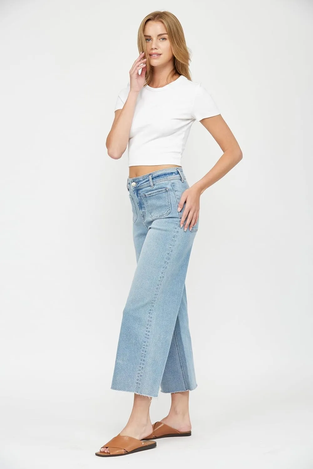 SALT TREE Mica Denim - Cropped Wide Leg with Front Pocket Jeans - MBE-W604