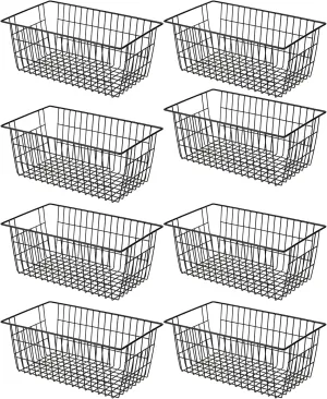 SANNO Black Wire Baskets Freezer Bin Organizer for Home, Bathroom, Closet Organization, set of 8, 15.7inch