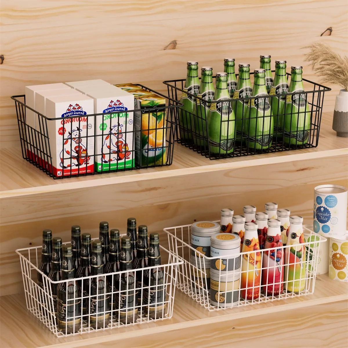 SANNO Black Wire Baskets Freezer Bin Organizer for Home, Bathroom, Closet Organization, set of 8, 15.7inch