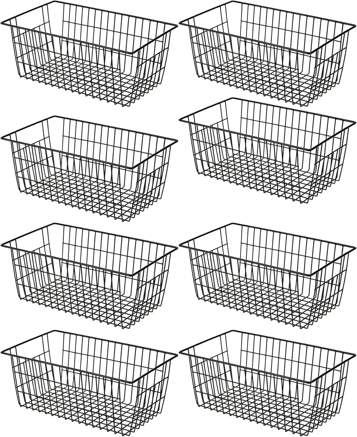SANNO Black Wire Baskets Freezer Bin Organizer for Home, Bathroom, Closet Organization, set of 8, 15.7inch