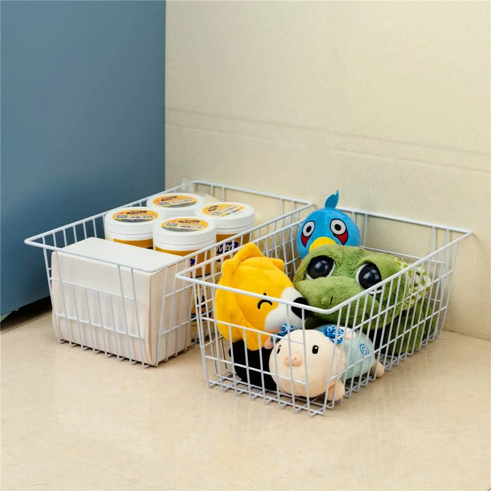 SANNO Freezer Baskets Pantry Storage Bins, Farmhouse Wire Storage Baskets Organizer Storage Bins Large Organizer Bins for Kitchen Organization Storage-Set of 8,White