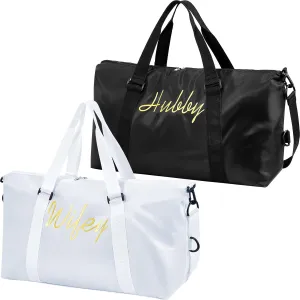Sanwuta 2 Pcs Couple Duffel Travel Bag Set Wedding Gift Bag for Valentine Bride Groom Honeymoon Travel Bags Gym/weekender Bag(Wifey Hubby)