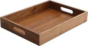 SANZIE Walnut Wood Tray Desktop Storage Organizer Premium Serving Wooden Tray Decorative Tray Valet Tray for Sundries Cosmetics Keys Phone Wallet Cutlery (Brown, Large)