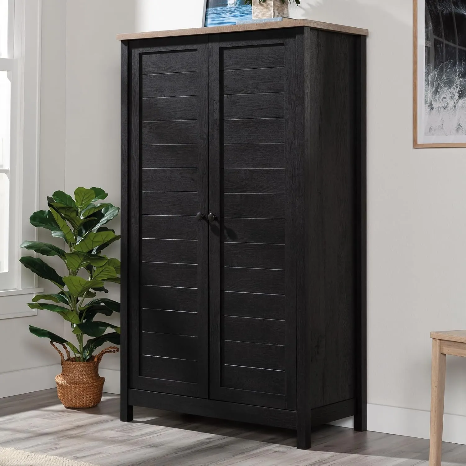 Sauder Cottage Road Storage Cabinet, Raven Oak Finish