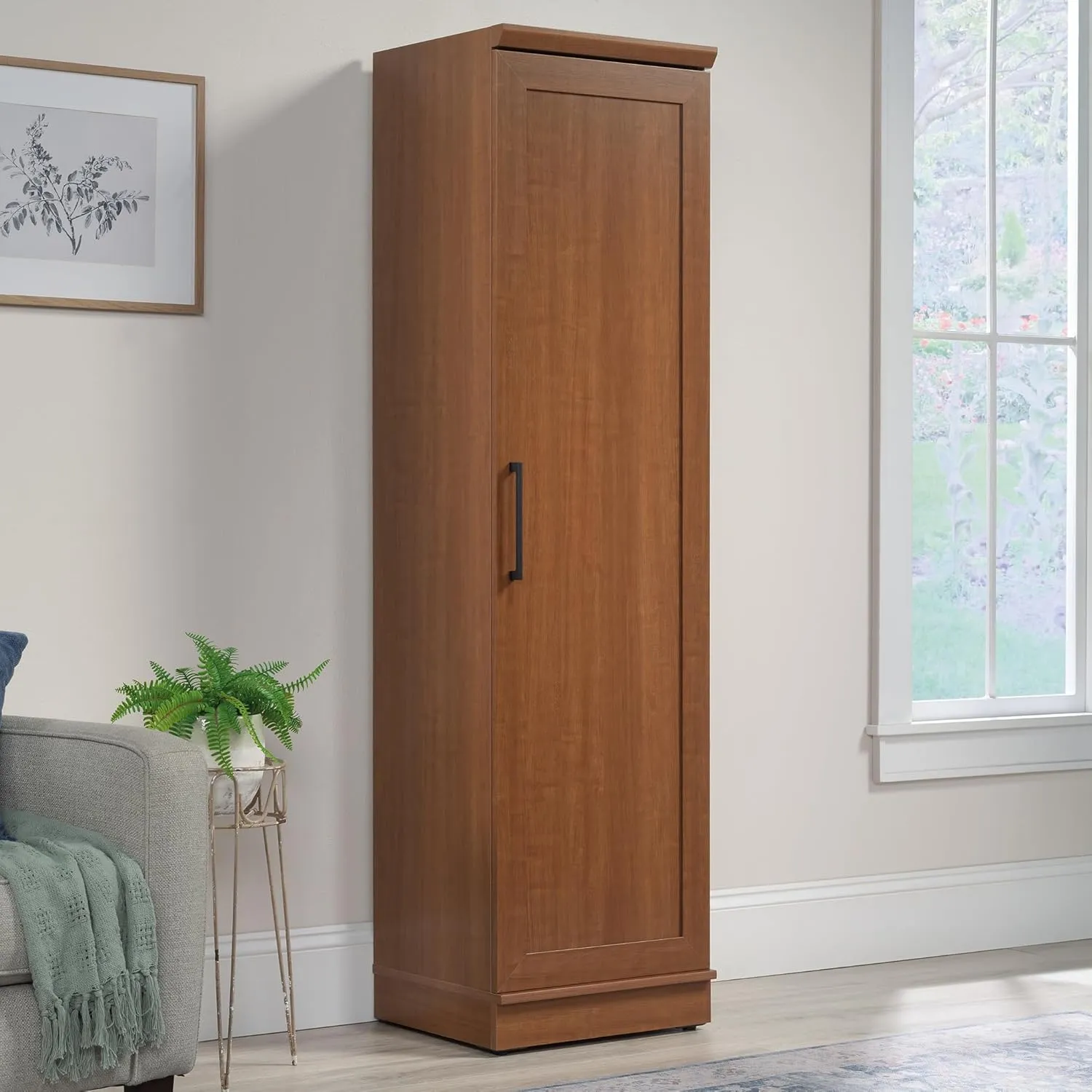 Sauder HomePlus Kitchen Pantry Storage Cabinet Slim Single Door with Adjustable Shelves, Laundry Bathroom Storage Cabinet, in Sienna Oak