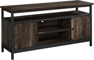 Sauder Steel River Industrial Metal & Wood TV Credenza with Doors, for TVs up to 65", Carbon Oak Finish