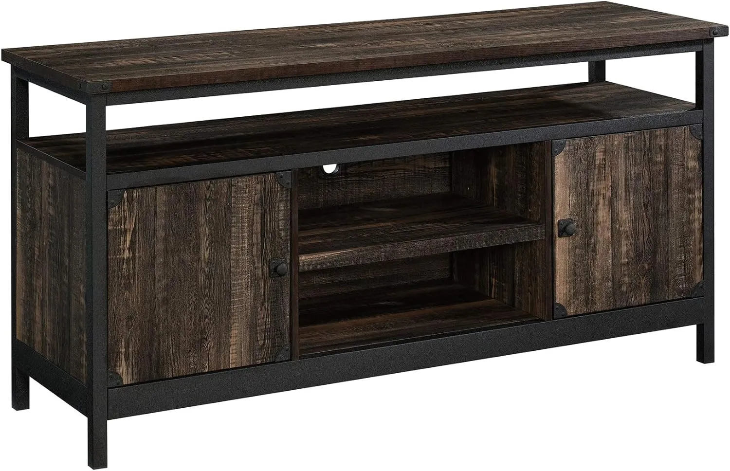 Sauder Steel River Industrial Metal & Wood TV Credenza with Doors, for TVs up to 65", Carbon Oak Finish