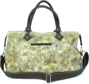 Savana Bone Faux Leather Ladies Bone Duffle Bag Tooled 18x11x8.5