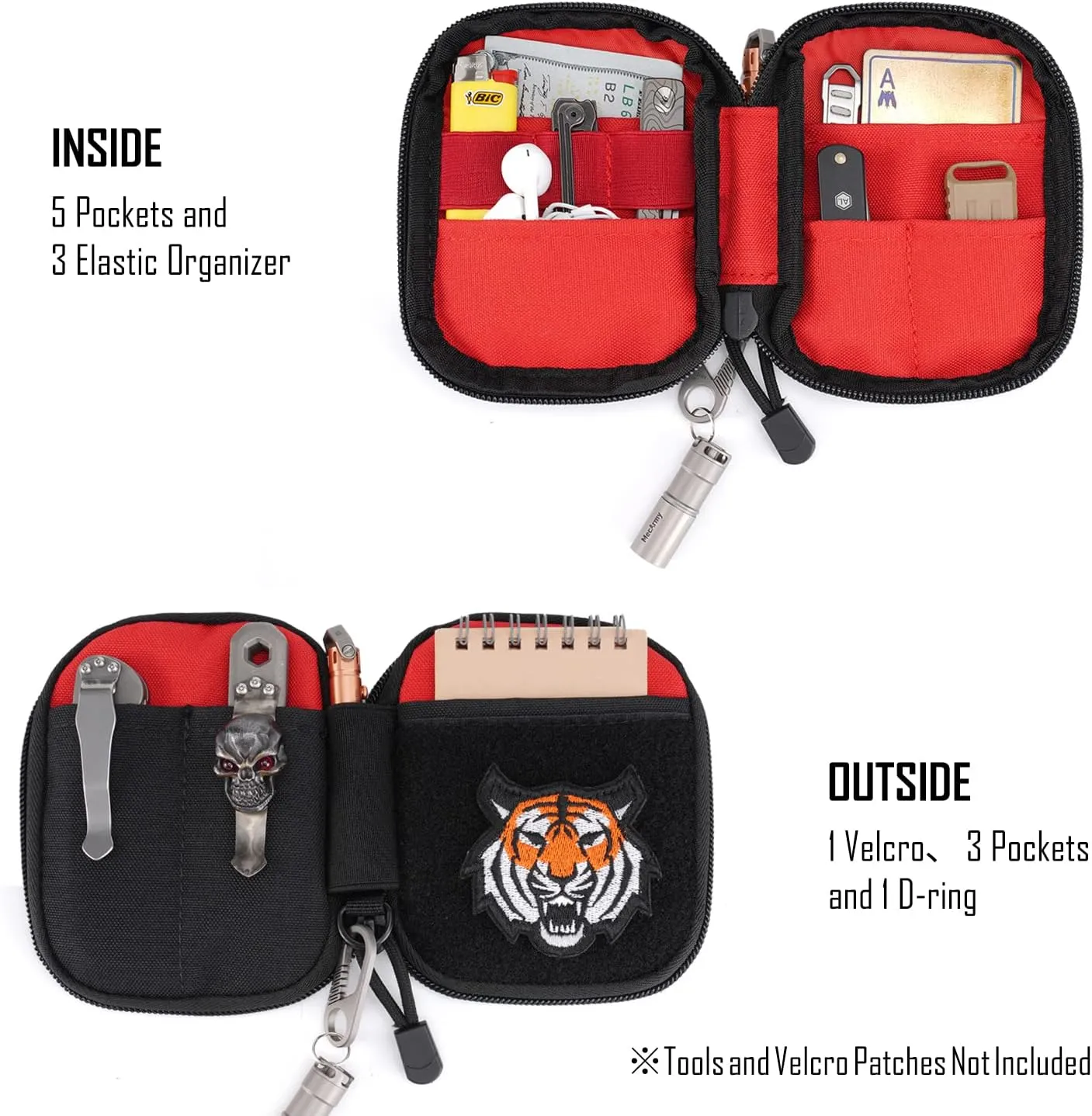 Sayram EDC Pouch, Pocket Organizer, Mighty Pouch for Men, EDC Bags with Patches, Small Tool Pouch with D-Ring