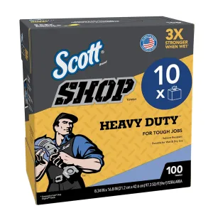 Scott® Shop Original Heavy Duty Towels (54014), Blue, Cloth-like Towel for Solvents, 8.34'x16.8' Wipe (10 Boxes of 100 Sheets, 1,000 Sheet Total)
