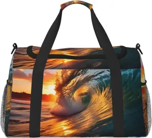 Sea Wave Duffle Bag for Travel Sunset Ocean Sports Gym Tote Carry On Bag Large Shoulder Weekend Overnight for Workout