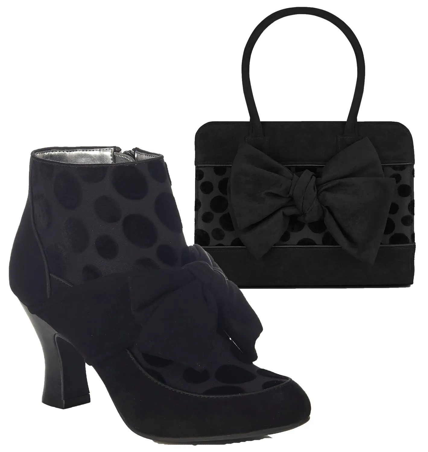 Seren Black Mid Heel Bow Boots by Ruby Shoo