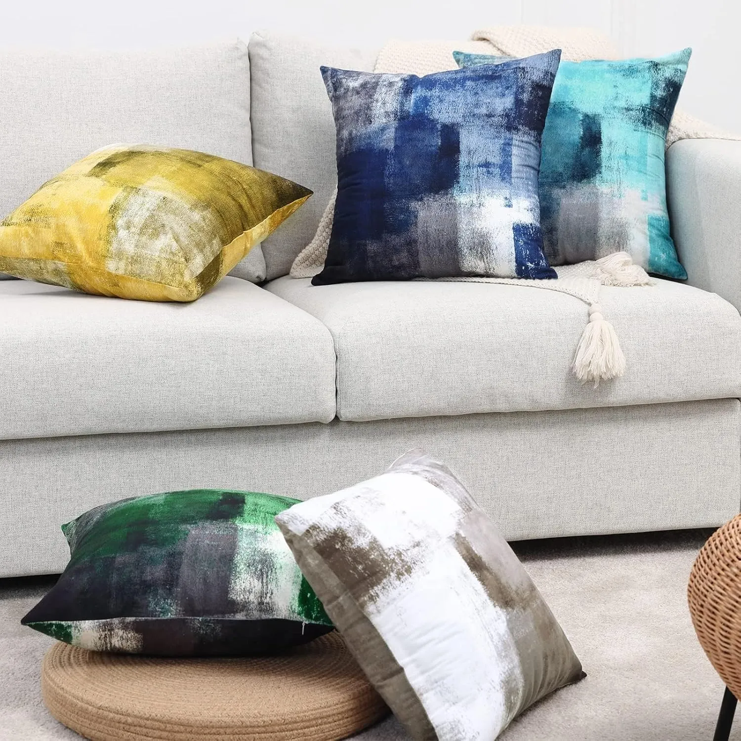 Set of 2 Blue Art Artwork Contemporary Decorative Gray Home Decorative Throw Pillow Covers Cushion Covers for Bedroom Sofa Living Room 18X18 Inches