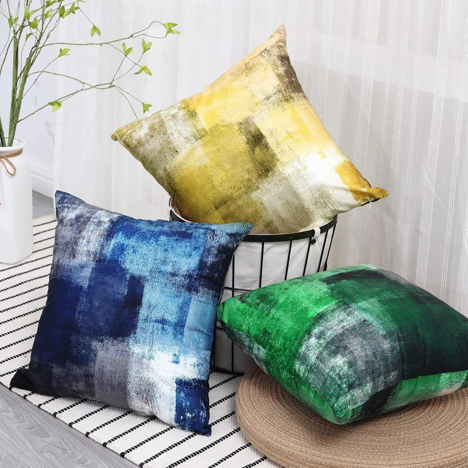 Set of 2 Blue Art Artwork Contemporary Decorative Gray Home Decorative Throw Pillow Covers Cushion Covers for Bedroom Sofa Living Room 18X18 Inches